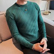 圆领毛衣男秋冬季高级感编织针织衫，修身英伦雅痞潮流，毛线衣(毛线衣)打底衫