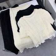 两件套短袖裙子2024夏季小众褶皱雪纺T恤女 D#7