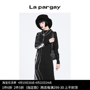 lapargay纳帕佳2023女装黑色，裙子百搭修身长袖，圆领毛织连衣裙