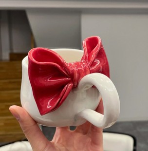 手作不规则DIY蝴蝶结陶瓷杯个性设计感小众潮流陶瓷杯水杯马克杯