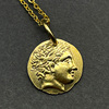 复古硬币项链女锁骨链古希腊饰品阿波罗金币打孔狮子星座古币吊坠
