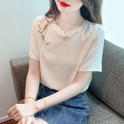 白色短袖t恤女装夏装2023新中式雪纺上衣设计感独特别致小衫