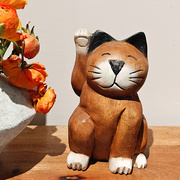 泰国手工木雕木质招财猫摆件创意动物造型客厅书房卧室装饰品摆设