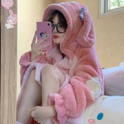 YZ玉桂狗睡袍2023珊瑚绒睡衣女冬季卡通草莓熊少女睡裙家