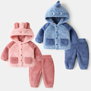 婴儿毛毛衣(毛毛衣)家居服，男童女童睡衣，秋季冬装卡通小童幼儿宝宝套装