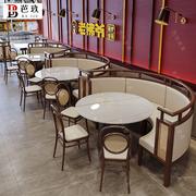 定制卡座沙发商用主题餐厅茶楼饮编藤餐椅火锅日料店实木桌椅组合