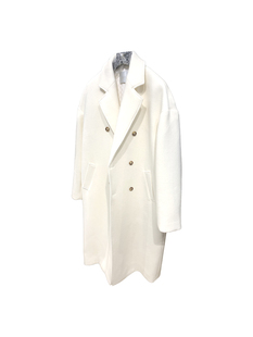 rokkihu纯色纯棉羊角双排，扣长款max羊毛白色，羊绒外套大衣