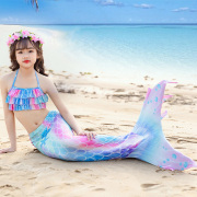儿童美人鱼公主裙服装三件套装女孩泳衣美人鱼尾巴夏天温泉海边