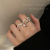 冷淡风不规则链条珍珠戒指女小众设计复古法式食指戒套装开口指环