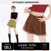 eptison牛仔短裤女2024夏季美式复古甜辣设计感直筒毛边热裤