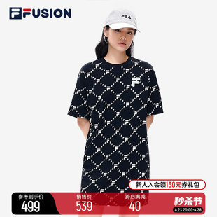 filafusion斐乐潮牌连衣裙，女2024春夏季时尚，宽松圆领短袖连身裙