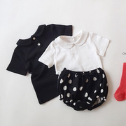 韩国进口百天婴儿女宝宝可爱翻领短袖T恤百搭娃娃领半袖上衣