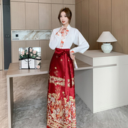 新中式女装中国风汉服，红色敬酒服新娘，婚服马面裙上衣套装2023