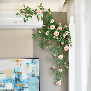 仿真玫瑰花藤蔓客厅，室内阳台空调管道庭院装饰假花藤条，墙壁挂绿植
