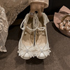 粗跟高跟鞋女成人礼，2024配裙子公主白色新中式，婚鞋新娘伴娘鞋