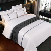 定制酒店床上用品四件套宾馆民宿布草织带款白色被套三件套被芯一