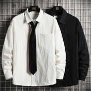春秋季韩版长袖衬衫男士大码潮流白色上衣服薄款外套学生领带衬衣