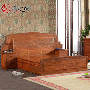 红木 床非洲花梨木实木1.8米大床配床头柜 明清古典中式家具Q110