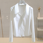 白色V领衬衫女长袖2023春季修身显瘦韩版设计感小众衬衣上衣
