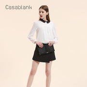 casablank卡莎布兰卡别致白色花边，领子撞色雪纺，衬衫时尚气质
