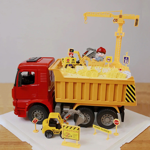 儿童挖掘机蛋糕装饰工程车玩具翻斗车挖土机，汽车总动员摆件路障