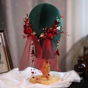 红色敬酒服头饰新娘结婚手工花朵，发夹头花旗袍晚宴礼服造型配发饰