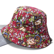 中老年人四季款女韩版百搭田园，碎花盆帽可折叠渔夫帽遮阳帽太阳帽