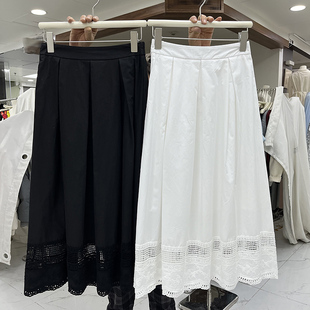 法式白色镂空刺绣，a字半身裙百褶仙女，裙子棉质蕾丝花边中长款伞裙