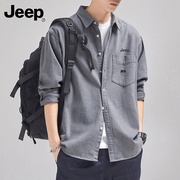 Jeep吉普长袖衬衫男士春季美式纯棉工装寸衫复古休闲衬衣外套男款