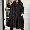 女国风春季时尚大码韩版休闲宽松显瘦黑色，单排扣牛仔风衣外套