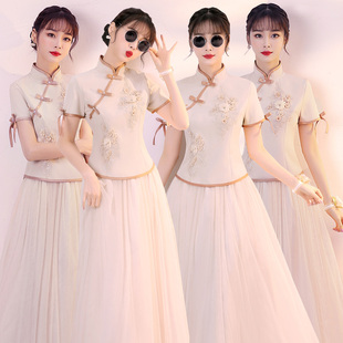 短袖中式伴娘服2023夏季中国风伴娘团姐妹裙气质显瘦结婚礼服