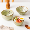 日本进口绿色樱花陶瓷日和风式餐具小碗米饭碗高脚釉下彩家用单个