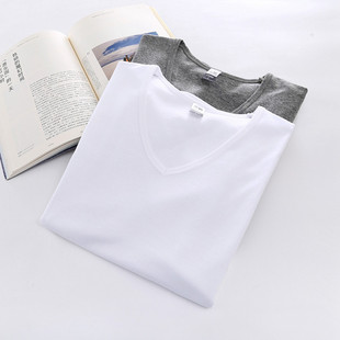 品牌短袖t恤男v领白色纯棉大码圆领黑色百搭夏季100％棉背心纯色