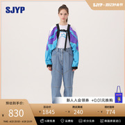 SJYP韩国小众设计感裤子时尚复古水洗高腰接缝锥形显瘦牛仔裤女