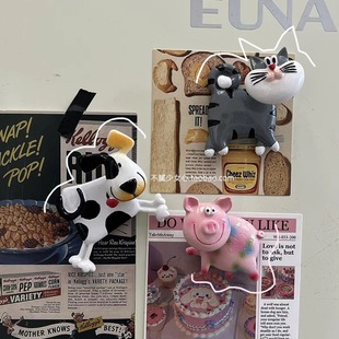 3个卡通弹簧，摇头动物小猪小猫奶牛树脂，冰箱贴磁贴