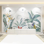 客厅背景墙纸清新绿色植物，3d东南亚热带美景，壁画简约环保印花墙布