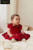 英国Next婴童红色丝绒连衣裙短袖礼服裙翻领娃娃领T81-705