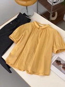 法式黄色短袖衬衫女士2023夏季设计感宽松衬衣洋气减龄娃娃衫