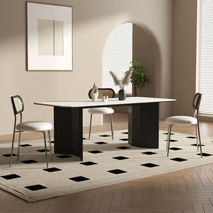意式轻奢实木岩板餐桌，家用现代简约小户型，白蜡木餐桌椅组合长方形
