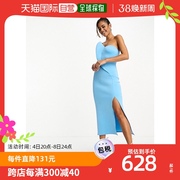 香港直邮潮奢 ASOS 女士设计抹胸皱褶中长铅笔连衣裙(蓝色)
