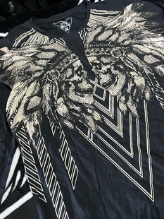 印第安骷髅暗黑哥特亚文化羽毛，重工摇滚朋克，街头机车中性长袖t恤