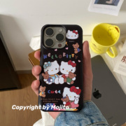 韩国ins卡通可爱黑色hello Kitty猫插卡菲林手机壳适用苹果15pro Max/14pro磨砂硬壳iPhone13/12卡包保护套