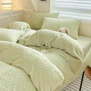 绿色纯色濑兔毛牛奶绒四件套被套床单1.8m保暖秋冬季家纺床品