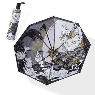 个性插画伞雨伞女晴雨两用伞，遮阳伞折叠防紫外线太阳伞小众黑胶伞