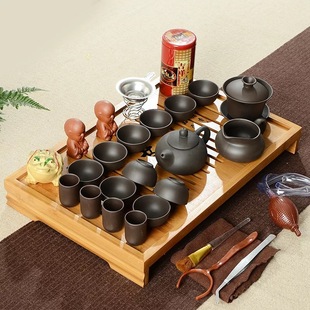 l茶盘茶具套装四合一整套家用功夫茶盘，组合紫砂色釉陶瓷套装