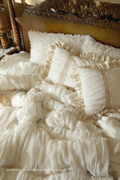 NANAROOM韩国进口米色纯色雪纺纱蕾丝荷叶公主婚庆床品配蛋糕床裙