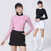 粉色高尔夫球服女装套装上衣黑色夏季服装网红白色半身短裙子长袖