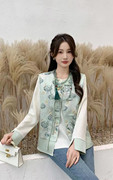 新中式国风蓝色马甲，两件套女装今年流行时尚，轻熟风短款上衣