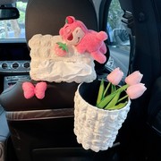 车载纸巾盒可爱女款草莓熊高级(熊高级)感汽车内挂式抽纸袋车上收纳装饰品
