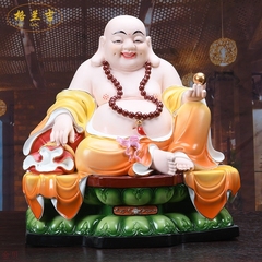 化陶瓷家用供奉坐莲弥勒佛像 拿珠弥勒笑佛摆件白瓷佛像